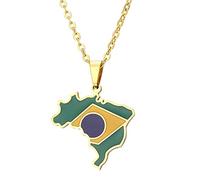 Collar Con Mapa De Brasil - Joyería Con Collar Con Mapa De País, Collar Con Mapa De País Brasil | Collares Con Colgante De Bandera De Mapas De Brasil Para Hombres, Collar Con Colgante De Mapa Y Bander