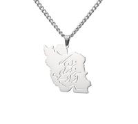 Collar con mapa de Irán Colgante con bandera iraní Caligrafía persa Orgullo patriótico Paz Joyería Serie de recuerdos Regalos para mujeres y hombres (زن زندگی آزادی - Mujeres, vida, libertad plata)