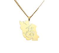 Collar con mapa de Irán Colgante con bandera iraní Caligrafía persa Orgullo patriótico Paz Joyería Serie de recuerdos Regalos para mujeres y hombres (زن زندگی آزادی - Mujeres, vida, libertad oro)