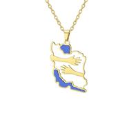 Collar con mapa de Irán y manos entrelazadas Colgante persa del orgullo por el patrimonio iraní Joyas con banderas patrióticas y simbólicas de la paz Serie de regalos para mujeres (A-Hug Irán oro)