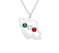 Collar con mapa de Irán y manos entrelazadas Colgante persa del orgullo por el patrimonio iraní Joyas con banderas patrióticas y simbólicas de la paz Serie de regalos para mujeres (B-Gema plata)