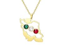 Collar con mapa de Irán y manos entrelazadas Colgante persa del orgullo por el patrimonio iraní Joyas con banderas patrióticas y simbólicas de la paz Serie de regalos para mujeres (B-Gema oro)