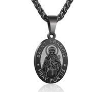 Collar con medalla de San Francisco de As s de color negro de P. BLAKE, cadena con medall n colgante de acero inoxidable ovalado cat lico