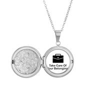 Collar con medallón con símbolo negro Care Your Belongings para guardar fotos, regalo de cumpleaños