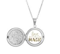 Collar con medallón de amor es mágico, con texto en inglés "Love is Magic", regalo de cumpleaños