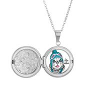 Collar con medallón de cabeza de gato The Taste Of Snow Cat Protect Animal Pet Locket para sostener fotos, joyería, regalo de cumpleaños