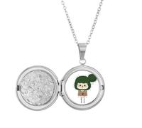 Collar con medallón de cactus verde arena y agua peligrosa UU para guardar fotos, regalo de cumpleaños