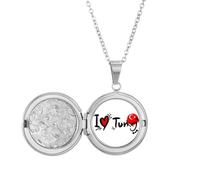 Collar con medallón de corazón con la bandera del mundo "I Love Turkey", joyería para regalo de cumpleaños