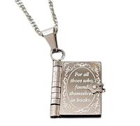 Collar con medallón de libro, collar de libro de lectura de acero inoxidable dorado plateado, collar con colgante de libro personalizado, collar para amantes de los libros, colgante de libro abierto