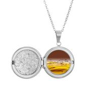 Collar con medallón de mapa de ruta de seda con texto en inglés "Desert Along the Way to the Silk Road"