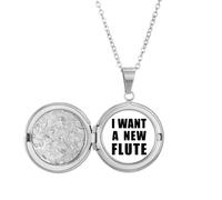 Collar con medallón de moda Art Deco con texto en inglés "I Want A New Flute", joyería para regalo de cumpleaños