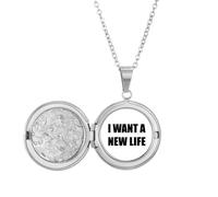 Collar con medallón de moda Art Deco con texto en inglés "I Want A New Life", regalo de cumpleaños