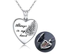 Collar con medallón de plata de ley portafotos, con inscripción «Always in My Heart », ideal para regalar