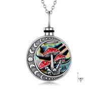 Collar con medallón de urna de hongo de luna para cenizas, joyería de cremación, plata de ley, colgante mágico de hongo rojo, fase lunar, urna de recuerdo, collares con relleno de embudo para mujeres
