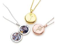 Collar con medallón personalizado de 1 a 5 flores de nacimiento con 1-2 imágenes en el interior, foto personalizada y nombre, collar redondo grabado de plata de ley para mujeres, hijas, niñas, regalo