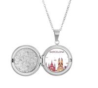 Collar con medallón plano de Barcelona, España, con diseño de monumento histórico, joyería para regalo de cumpleaños