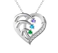 Collar con nombre personalizado con piedras natales de imitación, collar de promesa personalizado con colgante de corazón con nombres grabados, joyería personalizada para mujeres, regalos del día de