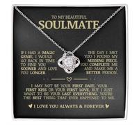 Collar con nudo de amor "To My Beautiful Soulmate, con texto en inglés "You Complete Me", collar de aniversario para esposa, el mejor regalo de cumpleaños, regalo para prometida, regalo para novia