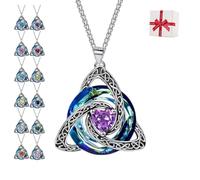 Collar con nudo trinitario celta para mujer | Nudo celta, colores de las piedras natales de los 12 meses, cristal en forma de corazón,cadena ajustable, sin níquel ni plomo