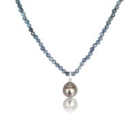 Collar con Perla de Tahití, Diamante y Aguamarina, Oro Blanco 18K, 40 cm