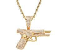 Collar con pistola, colgante de arma, cadena de rock, punk, hip hop, cadena de oro, rapero, motero, collar fresco Aleación y diamantes de imitación