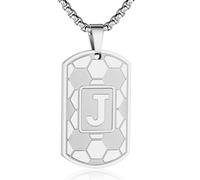 Collar con placa de identificación con inicial de fútbol A-Z para hombre, colgante de fútbol, cadena de acero inoxidable, 55 + 5 cm, joyería personalizada para atletas deportivos, regalo de fútbol