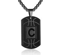 Collar con placa de perro de baloncesto con inicial de la A a la Z para hombre, colgante con cadena de acero inoxidable de 22 + 2 pulgadas, regalo personalizado para atletas deportivos, Negro, Sin