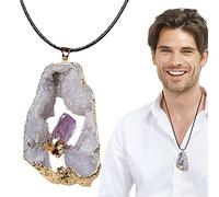 Collar con rebanada de ágata, colgante de piedra irregular hueca para mujer con acabados en oro y violeta para banquetes