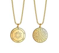 Collar con sellos de la Clave de Salomón de VASSAGO Grabado con colgante de los 72 Nombres de Dios. Amuleto de protección espiritual para hombres y mujeres, 1.38*1.49 inches, Acero inoxidable, Sin