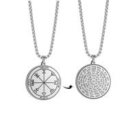 Collar con sellos de la Clave de Salomón de VASSAGO Grabado con colgante de los 72 Nombres de Dios. Amuleto de protección espiritual para hombres y mujeres, 1.38*1.49 inches, Acero inoxidable, Sin
