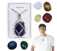 Collar con soporte de piedra de , soporte de collar de acero inoxidable con cristales naturales, 7 piezas, collar con colgante, soporte para collar para hombres y mujeres, plata