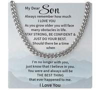 Collar con texto en inglés "Mom & Dad's To My Son", cadena cubana, regalo de madre para cumpleaños de hijo o Navidad, Acero inoxidable, No es una piedra preciosa