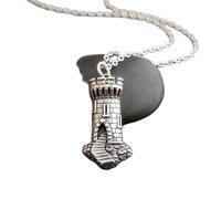 Collar con torre de castillo en plata de ley 925. Colgante de torre de piedra medieval. Charm de princesa de cuento de hadas. Aguja de campanario de torre de vigilancia. Regalo | Con cadena de 45