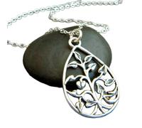Collar con una rama grande del árbol de la vida en plata de ley 925. Joyas naturales. Hojas. Estilo rústico bohemio con forma de lágrima, joyería antigua para uso diario. Regalo para mujer. Cadena
