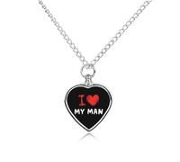 Collar conmemorativo de cremación para cenizas con colgante de corazón con texto en inglés "I Love My Man"