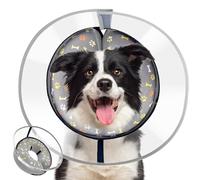 Collar Cono Hinchable para Perros, 2 en 1 Collar de recuperación Suave del Perro con la Mejora de Anti-Licking Escudo Desmontable, Collar Donut Protector para Perros Después de Cirugía (Gris, M)