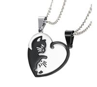 Collar Corazón Gato - Colgante Cadena Joyería, Amor Accesorios | Mujeres Hombres Cumpleaños Vacaciones Acero Inoxidable Juego Amistad Pareja Lindo Regalo Decoración Equipo