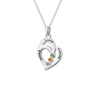 Collar Corazón Personalizado Nombre Birthstones Madre Hija Cadena Colgante para Mujer