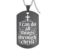 Collar cristiano de acero inoxidable con cruz floral I Can Do All Things Philippians 4:13, colgante grabado de las Escrituras para hombres y mujeres, regalos inspiradores para hijo, marido, GF, acero