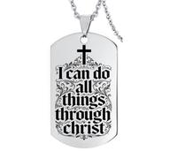 Collar cristiano de acero inoxidable con cruz floral I Can Do All Things Philippians 4:13, colgante grabado de las Escrituras para hombres y mujeres, regalos inspiradores para hijo, marido, GF, acero