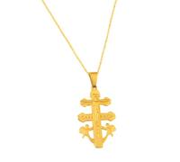 Collar Cruz de Caravaca Bendecida Dorada con Cadena 45 cm | Acero Inoxidable con Baño de Oro | Grabada y con Relieves Artesanales | Amuleto de Fe y Protección en Caja de Regalo (Oro, 3 Cm)
