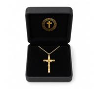 Collar Cruz Jesucristo - Colgante Crusifix Cuerpo de Cristo - Acero Inoxidable - Cadena Ajustable 45-50 cm - Regalo Cristiano Comunión Bautismo - Estuche Terciopelo Negro