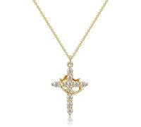 collar cruz mujer pavimentar, traer corona giratoria, Collar de circonitas chapado en oro de 14 quilates,colgante cruz mujer, collar de oro simple,Regalos de joyería de cumpleaños para mujeres（45+5CM）