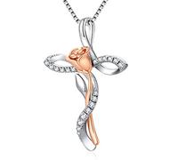 Collar Cruz Mujer Plata 925 Collar Infinito Rosa Mujer Cruz Colgante Cadena Rosa Oro