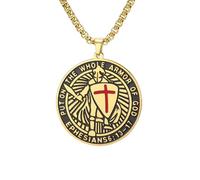 Collar Cruzado Caballeros Templarios para Hombre Efesios 6:16-17 Armadura de Dios Cruz de Jerusalén Colgante Medalla Militar Medalla de San Amuleto Joyas católicas, M, Acero inoxidable, No es una