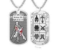 Collar Cruzado Caballeros Templarios para Hombre Efesios 6:16-17 Armadura de Dios Cruz de Jerusalén Colgante Medalla Militar Medalla de San Amuleto Joyas católicas, M, Acero inoxidable, No es una