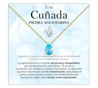 Collar Cuñada Piedra Aguamarina Regalos para ella Plata de Ley 925 Idea de Regalo cuñadas Navidad Cumpleaños Motivacional - Estuche con DEDICATORIA incluida (Collar Cuñada Piedra Aguamarina oro)