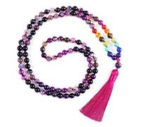 Collar de 108 cuentas de 7 chakras, hecho a mano, elástico, hecho a mano, con borlas, para yoga, para hombres y mujeres, joyería de regalo