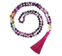 Collar De 108 Cuentas De Oración Mala Anudadas A Mano Con Borla Larga, Cuentas De Cristal Curativas De Colores, Collar De Meditación Con Colgante Del Árbol De La Vida Para Hombres Y Mujeres, Amat