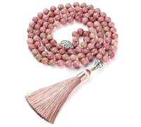 Collar de 108 Cuentas de Oración Mala con Forma de Árbol de La Vida para Hombres y Mujeres|Pulsera de Cuentas de Cristal de Rodonita Natural de 8 Mm con Borla,Amuleto de Rodonita, Joyería, Regalos